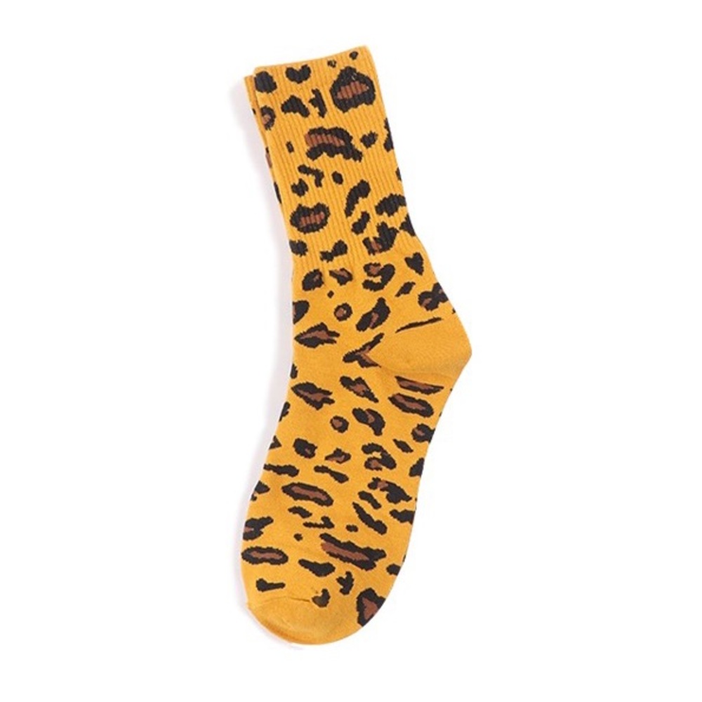 2/$15🎉 SALE Mustard Yellow Leopard Animal Print Socks Trendy Fall Winter